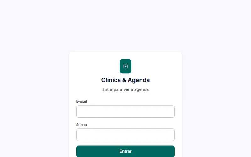 Tela de entrada da Clínica e Agenda