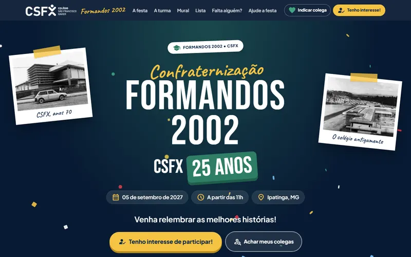 Tela do site dos formandos 2002
